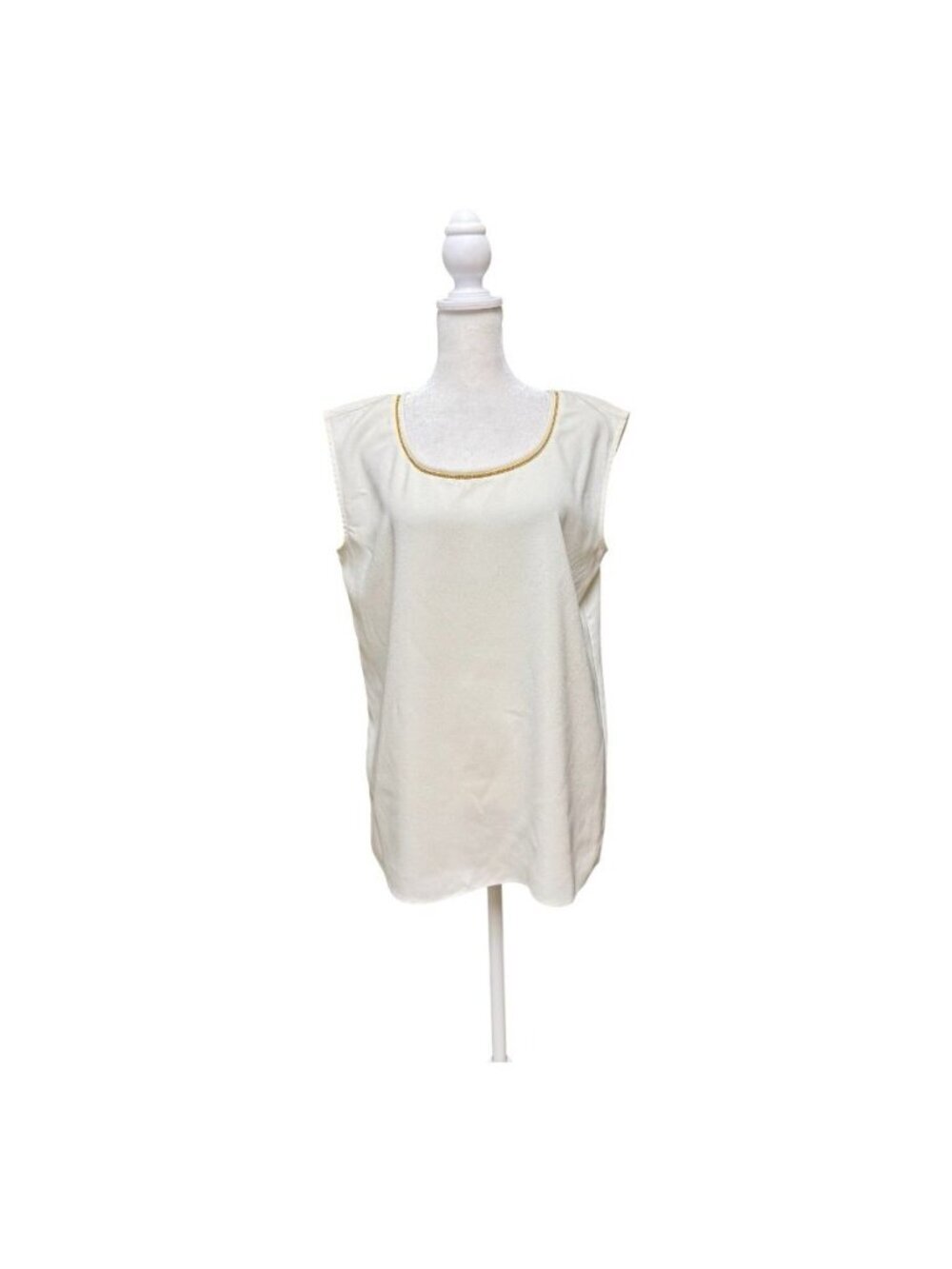 Ann Taylor Cream Sleeveless Blouse Gold Trim Neckline Women’s Medium